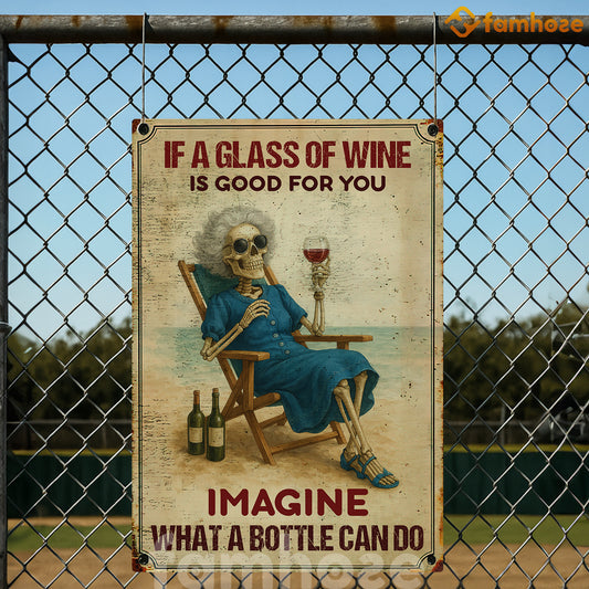 Funny Pool Skeleton Metal Sign, If A Glass Of Wine Pool Sign, Pool Decor Gift For Pool Lovers