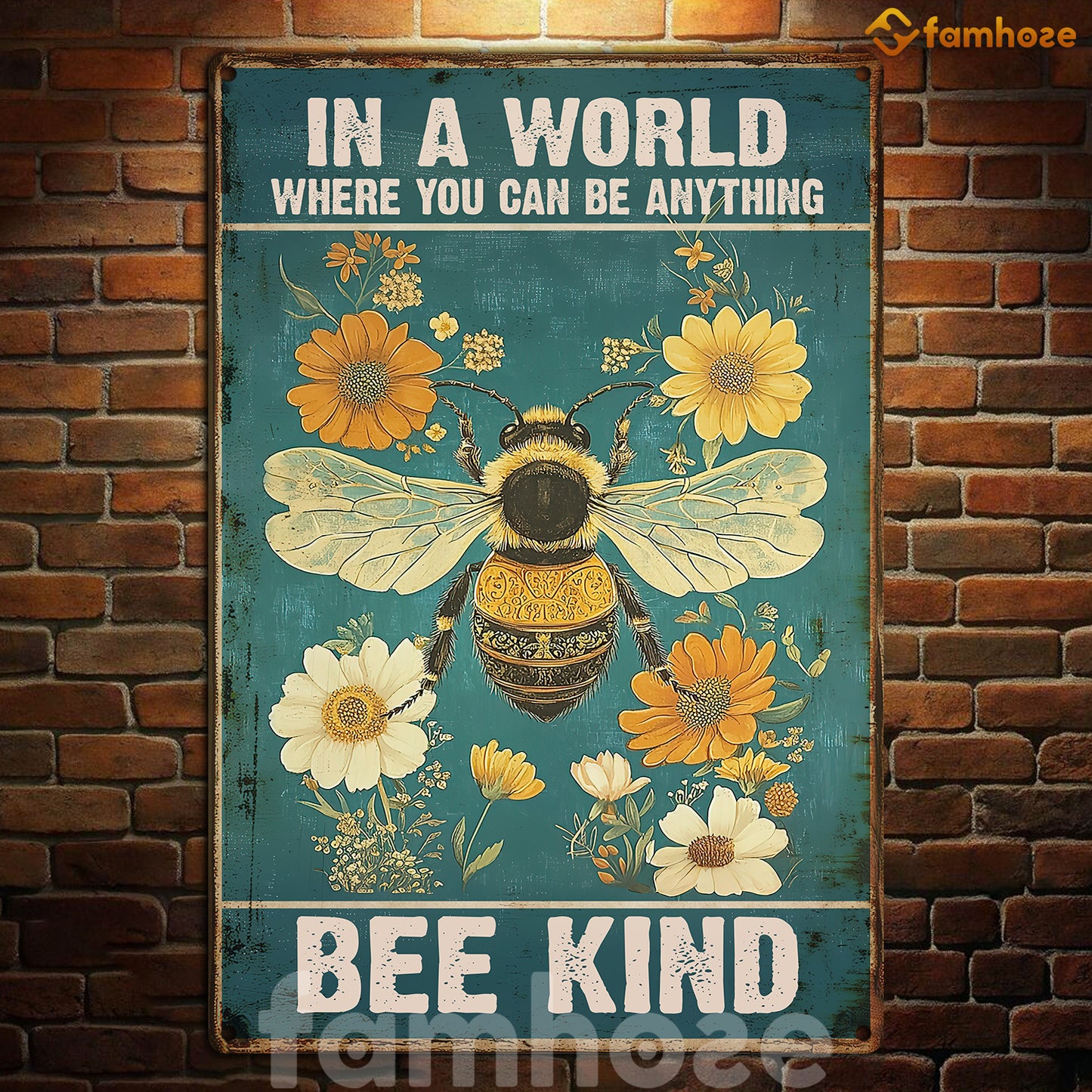 Quote Bee Metal Sign, In A World Where You Can Be Anything Garden Sign, Field Decor Gift For Bee Lovers