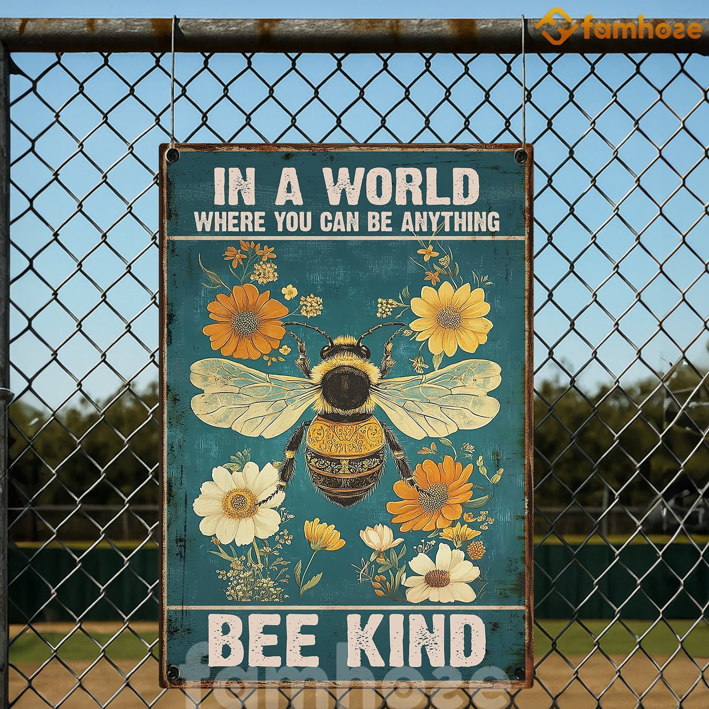 Quote Bee Metal Sign, In A World Where You Can Be Anything Garden Sign, Field Decor Gift For Bee Lovers
