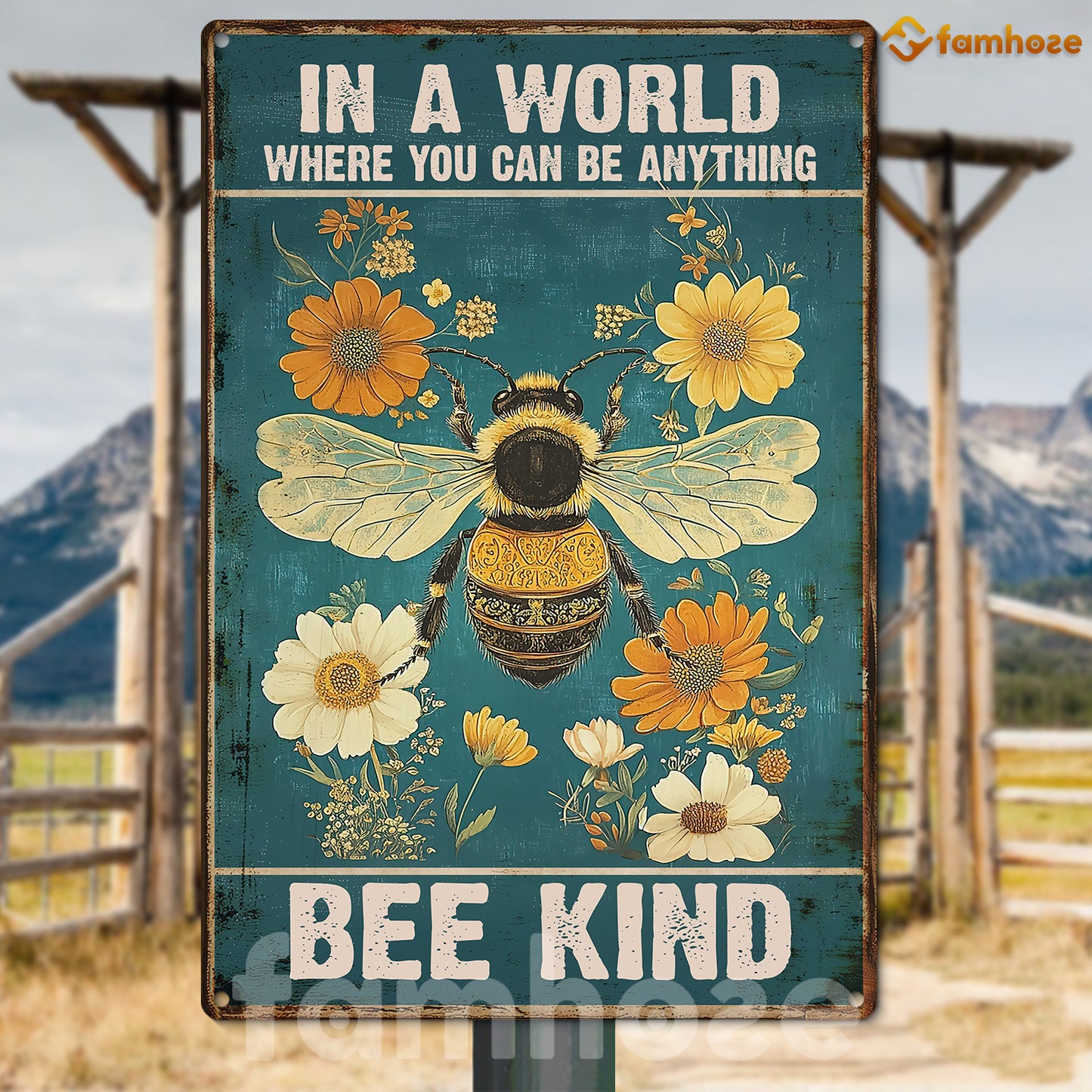 Quote Bee Metal Sign, In A World Where You Can Be Anything Garden Sign, Field Decor Gift For Bee Lovers