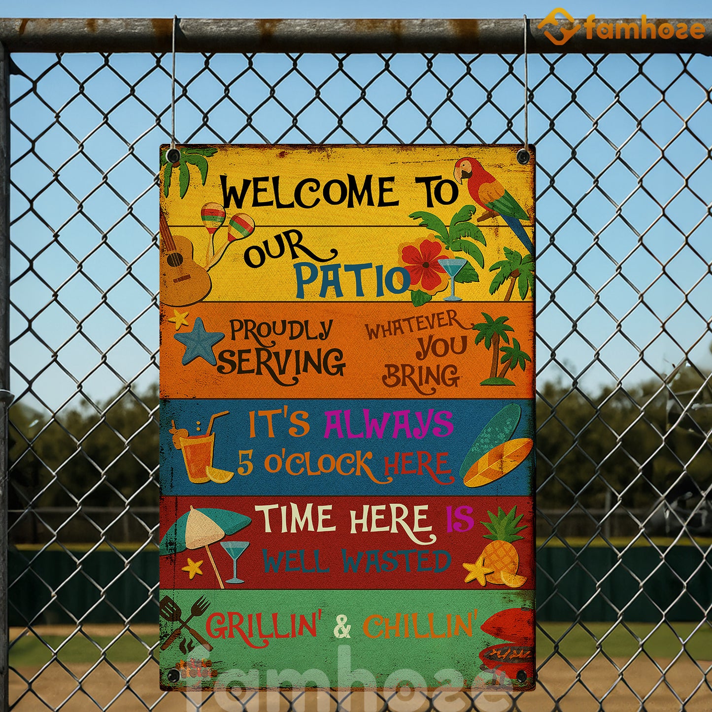 Funny Pool Metal Sign, Welcome To Our Patio Pool Sign, Pool Decor Gift