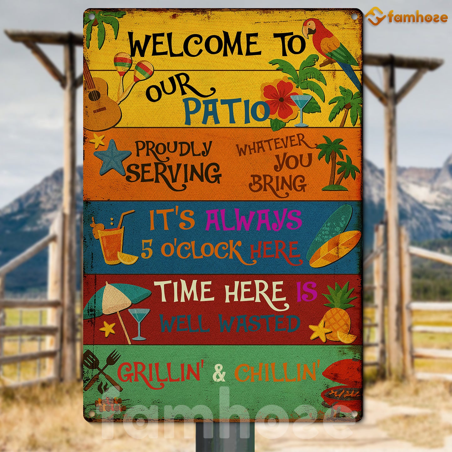 Funny Pool Metal Sign, Welcome To Our Patio Pool Sign, Pool Decor Gift