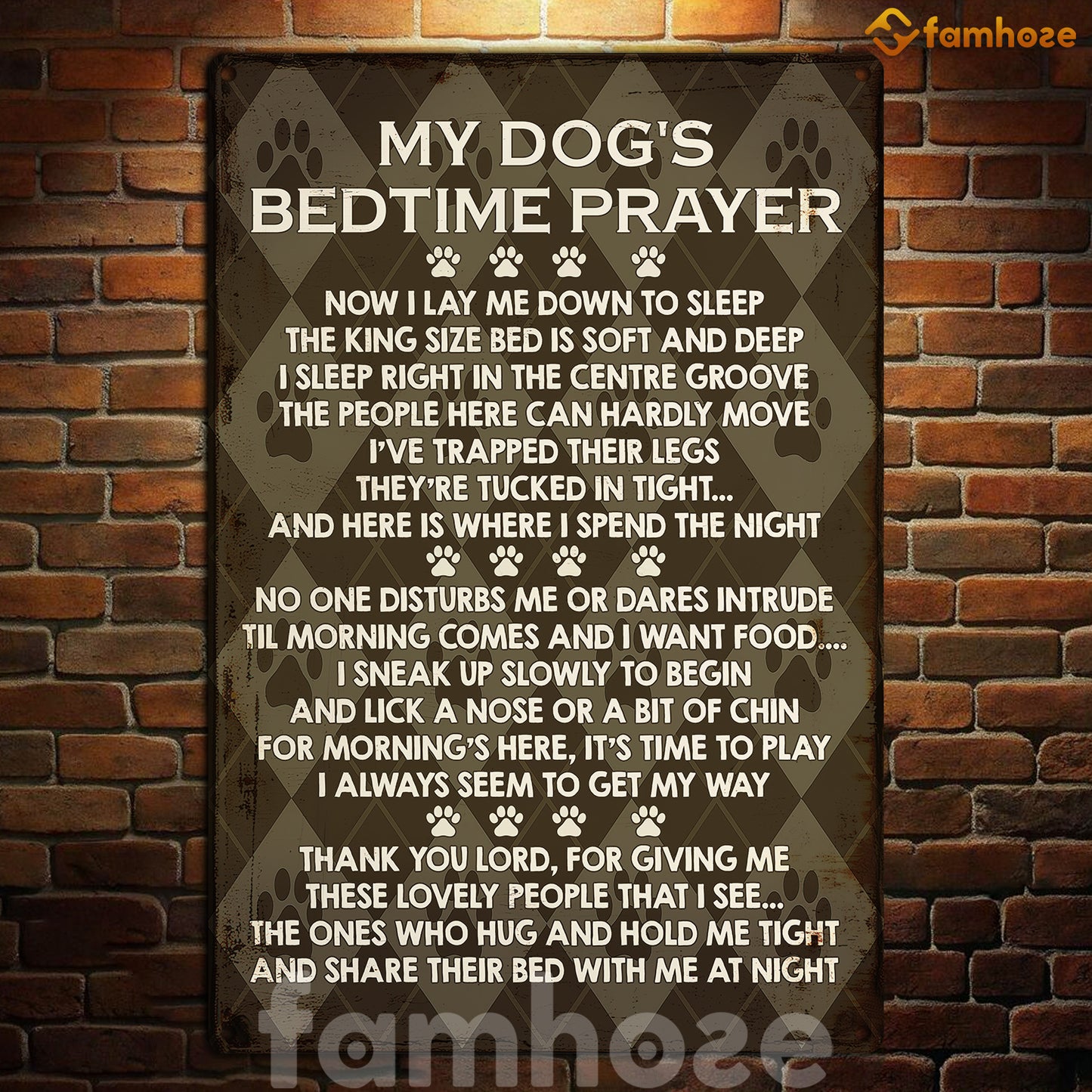 Dog Metal Sign, My Dog's Bedtime Prayer Pet Sign, House Decor Gift For Dog Lovers