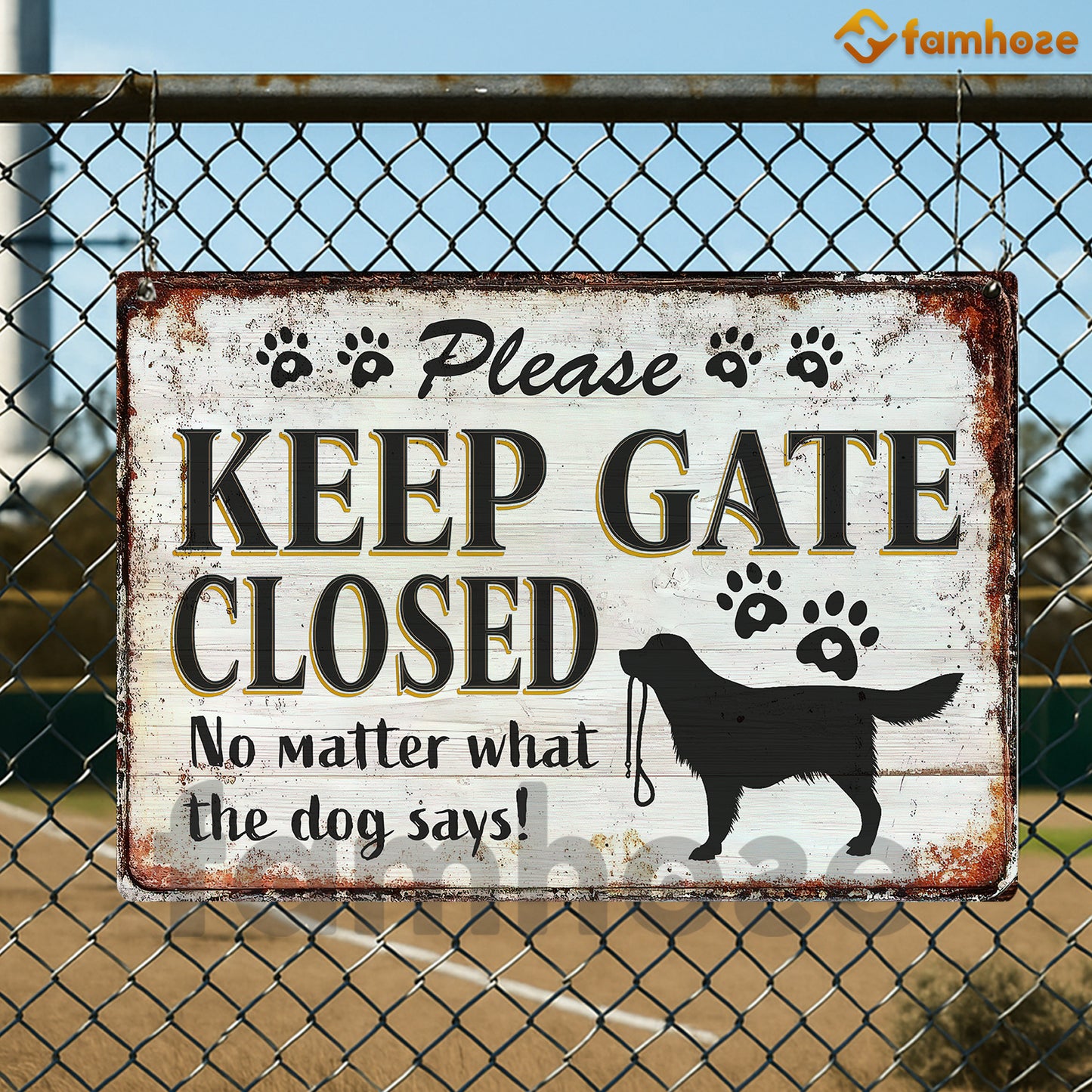 Funny Dog Metal Sign, Please Keep Gate Closed Pet Sign, House Decor Gift For Dog Lovers