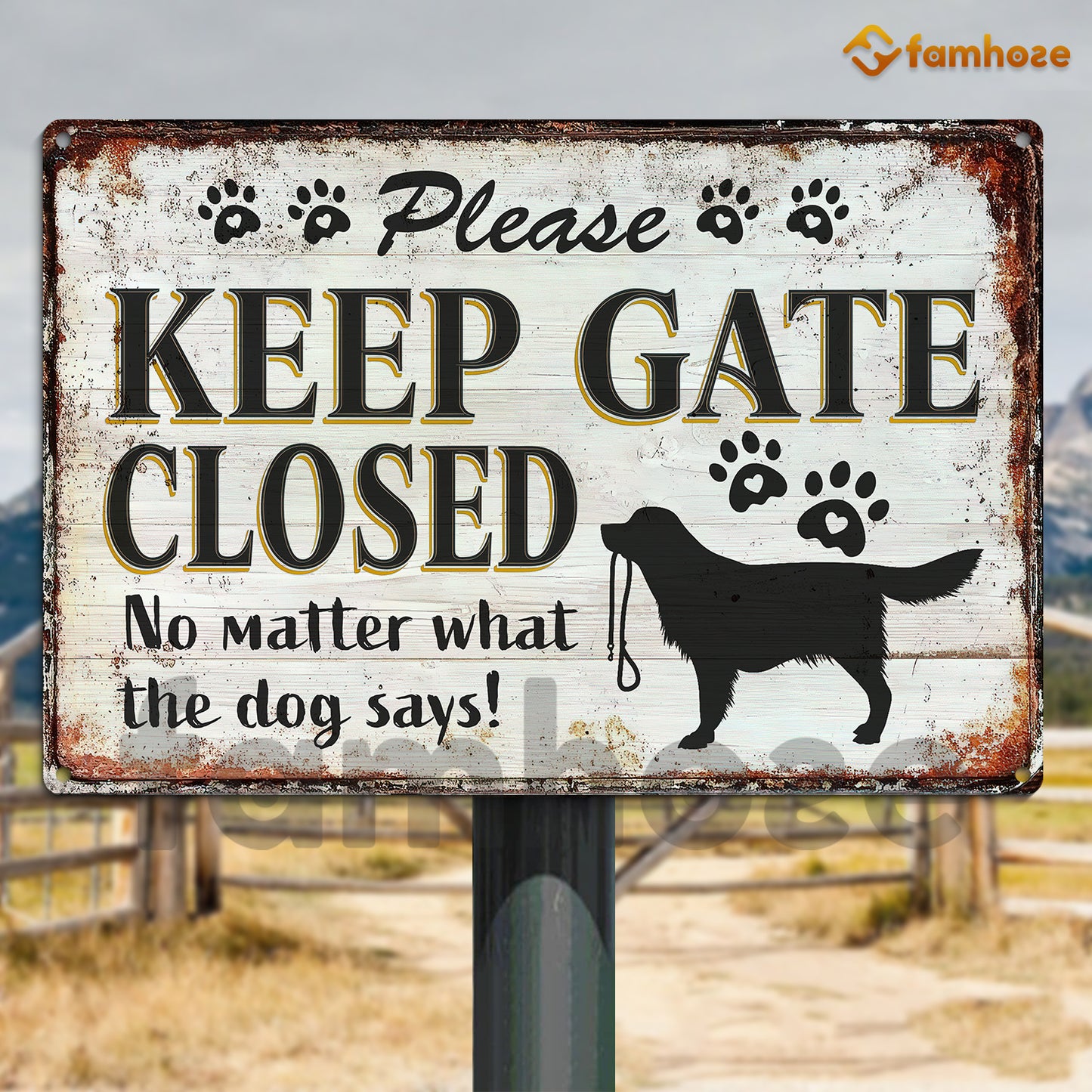 Funny Dog Metal Sign, Please Keep Gate Closed Pet Sign, House Decor Gift For Dog Lovers