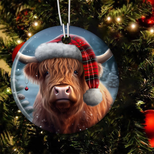 A Yuletide Yak, Cow Circle Ceramic Ornament Christmas Gift For Cow Lovers