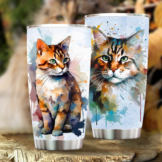 Beautiful Cat Tumbler, Oil Pant With Many Colors Stainless Steel Tumbler, Gift For Cat Lovers, Cat Owners