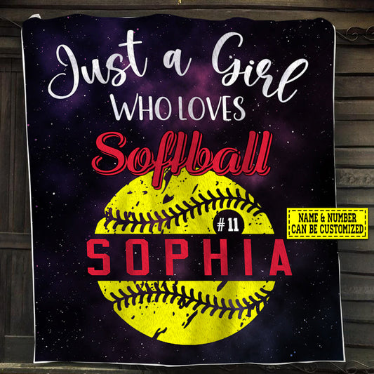 Personalized Softball Blanket, Just A Girl Who Loves Softball Fleece Blanket - Sherpa Blanket Gift For Softball Lovers, Softball Players, Softball Girls