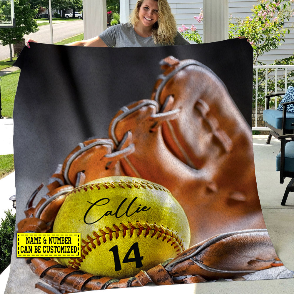 Personalized Softball Blanket, Love This Blanket Softball Fleece Blanket - Sherpa Blanket Gift For Softball Lovers, Softball Players, Softball Girls