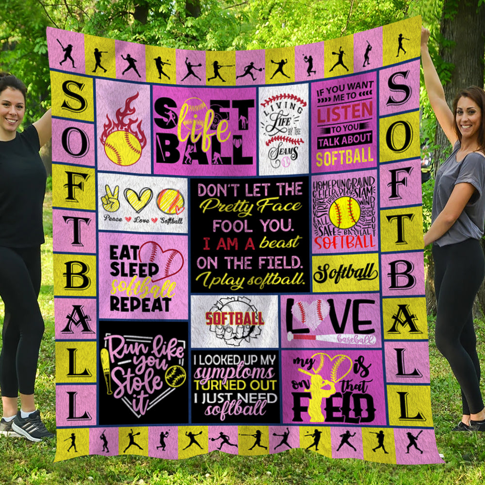 Cool Softball Blanket, Don't Let The Pretty Face Fool You Fleece Blanket - Sherpa Blanket Gift For Softball Lovers, Softball Players, Softball Girls