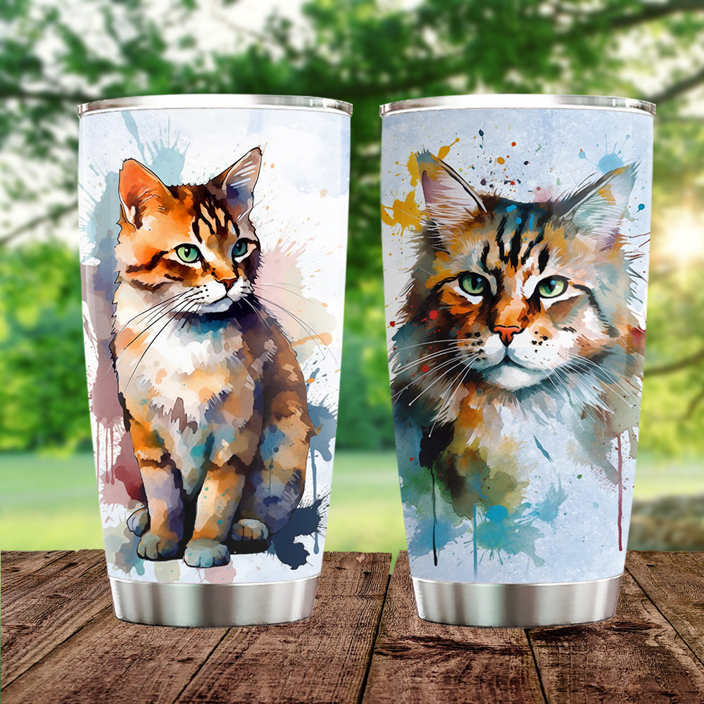 Beautiful Cat Tumbler, Oil Pant With Many Colors Stainless Steel Tumbler, Gift For Cat Lovers, Cat Owners