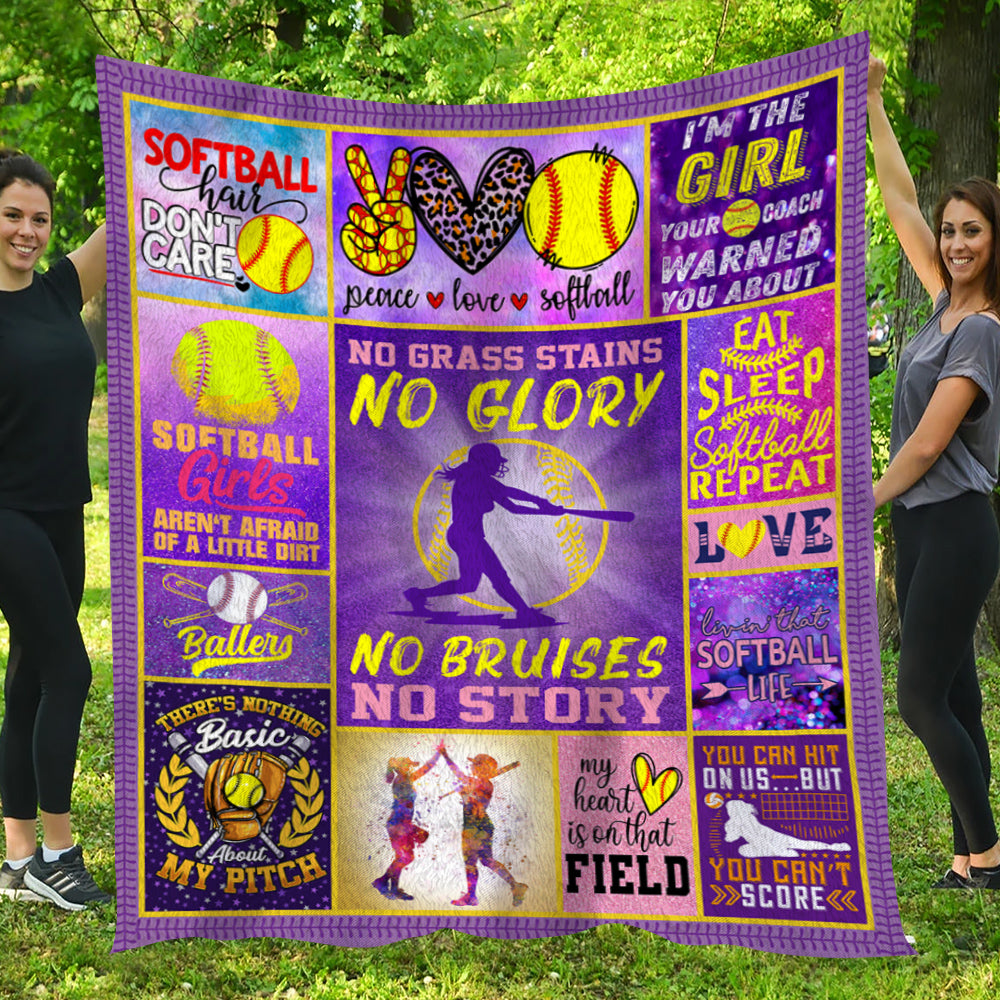 Softball Blanket, Softball Hair Don't Care No Glory No Story Fleece Blanket - Sherpa Blanket Gift For Softball Lovers, Softball Players, Softball Girls