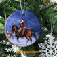 Christmas Horse Ornament, Santa Claus Riding Horse Between Reindeer Gift For Horse Lovers, Circle Ceramic Ornament