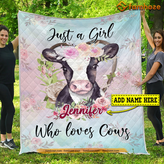 Personalized Cow Blanket, Just A Girl Who Loves Cows, Cow Fleece Blanket - Sherpa Blanket Gift For Cow Lover