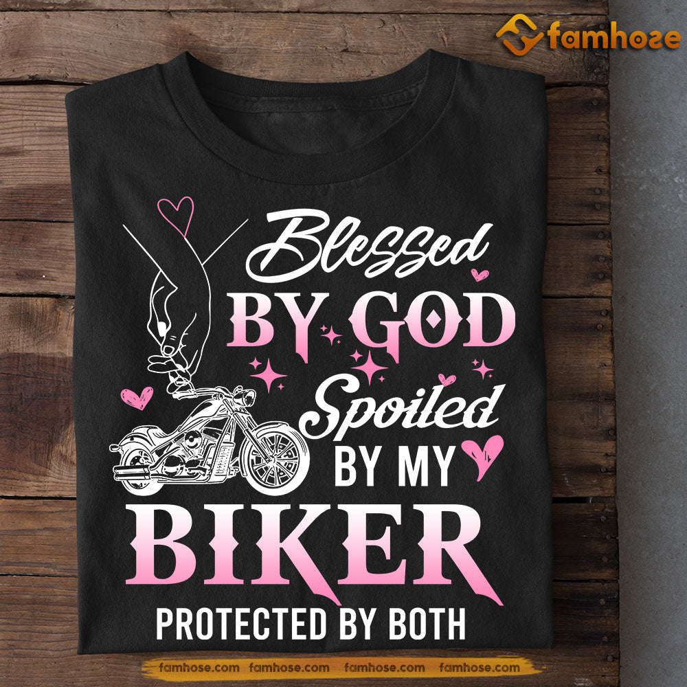 Funny Valentine's Day Biker T-shirt, Blessed By God Spoiled By My Biker, Romantic Valentines Gift For Motorcycle Lovers, Biker Tees