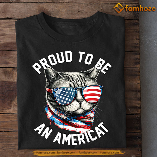 July 4th Cool Cat T-shirt, Proud To Be An Americat Cat With Glasses, Independence Day Gift For Cat Lovers, Cat Owners, Cat Tees