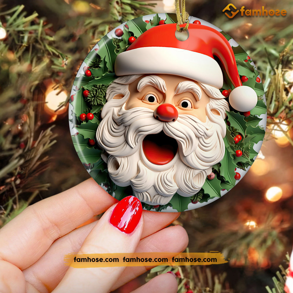 Santa's Jolly Jingle, Santa Claus Circle Ceramic Ornament Christmas Gift