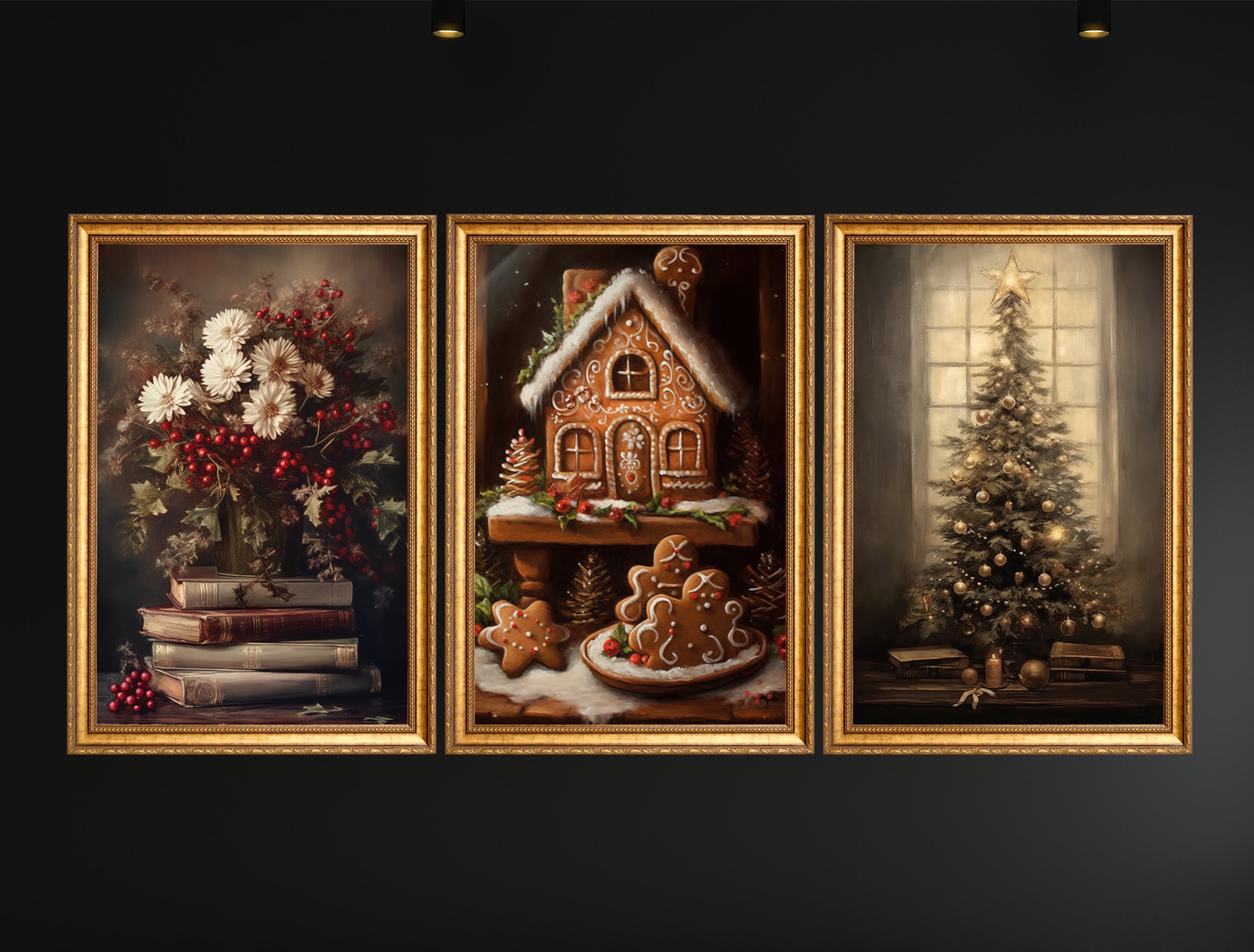 Set Of 3 Vintage Christmas Art Print, Retro Christmas Canvas
