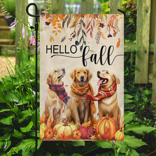 Golden Retriever Dog Autumn Fall Garden Flag - House Flag, Hello Fall, Flag Gift For Golden Retriever Thanksgiving Decor, Dog Owners