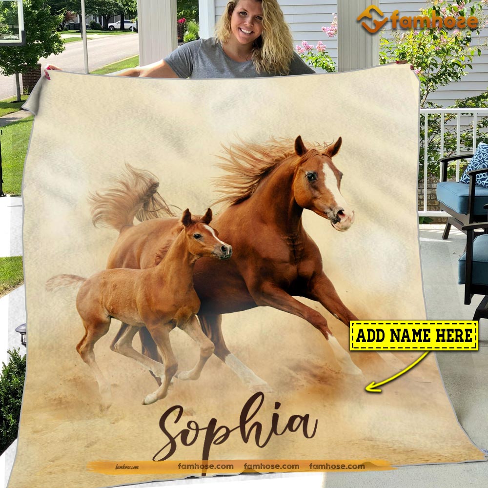 Personalized Mother's Day Horse Blanket, Mom And Daughter Together Horse Fleece Blanket - Sherpa Blanket Gift For Horse Lover