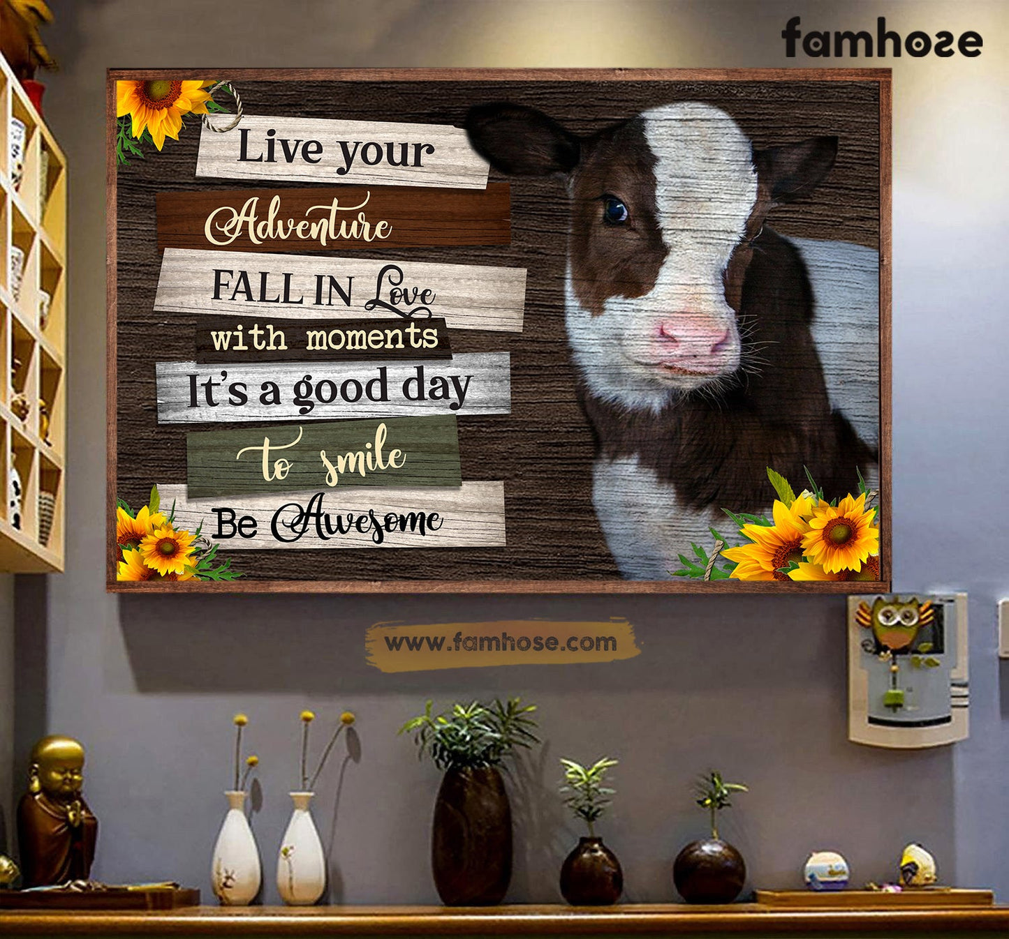 Cow Poster/Canvas, Live Your Adventure Fall In Love With Moments, Poster Gift For Cow Lovers