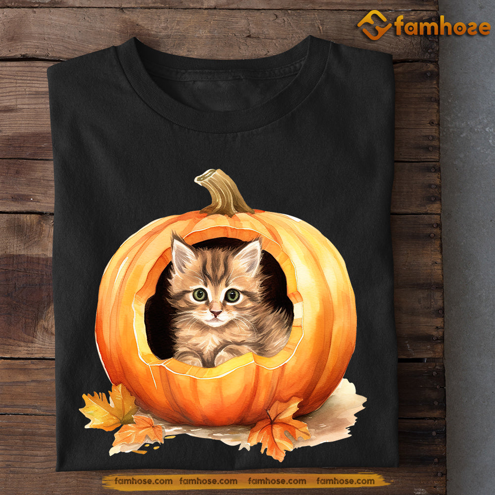 Halloween Cute Cat T-shirt, Cat Inside Pumpkin, Gift For Cat Lovers, Cat Tees, Cat Owners