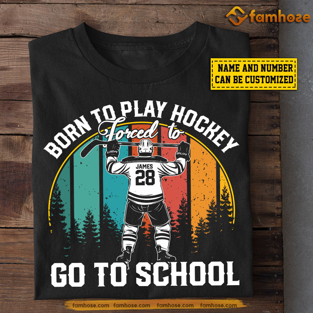 Personalized Vintage Back To School Hockey Boy T-shirt, Born To Play Hockey, Gift For Kids Hockey Lovers, Hockey Boy Players