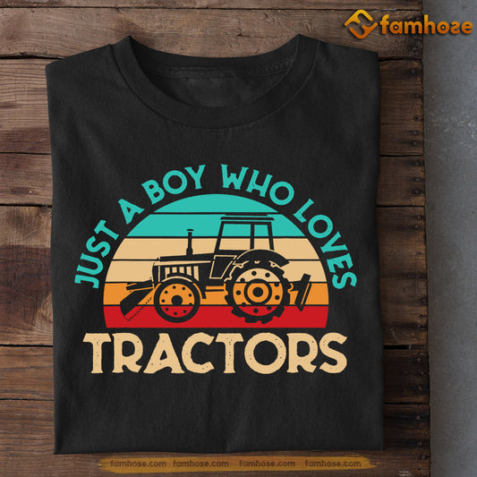 Vintage Tractor Kids T-shirt, Just A Boy Who Loves Tractors, Back To School Gift For Tractor Kids Boys