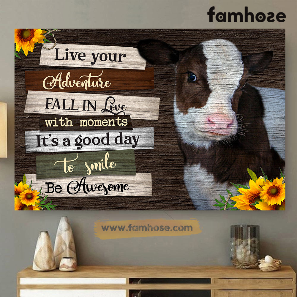 Cow Poster/Canvas, Live Your Adventure Fall In Love With Moments, Poster Gift For Cow Lovers