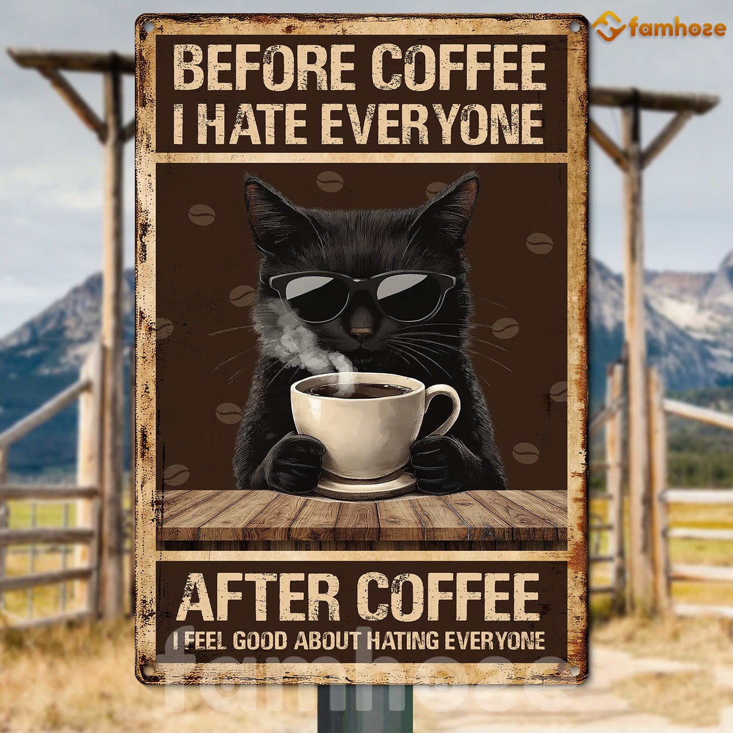 Funny Cat Metal Sign, Before Coffee I Hate Everyone Pet Sign, Coffee Shop Decor Gift For Cat Lovers