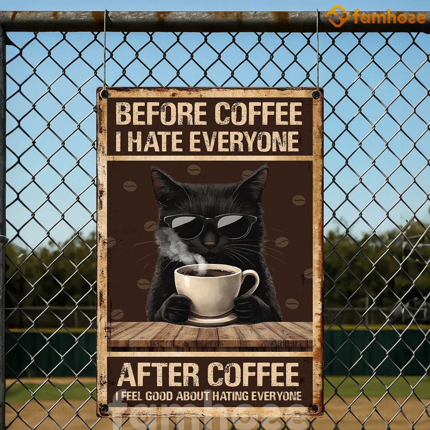 Funny Cat Metal Sign, Before Coffee I Hate Everyone Pet Sign, Coffee Shop Decor Gift For Cat Lovers