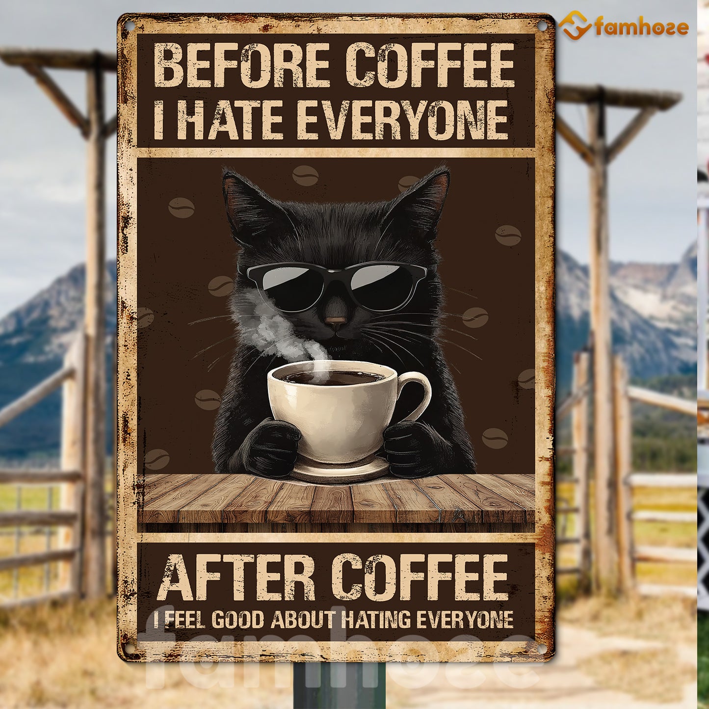 Funny Cat Metal Sign, Before Coffee I Hate Everyone Pet Sign, Coffee Shop Decor Gift For Cat Lovers