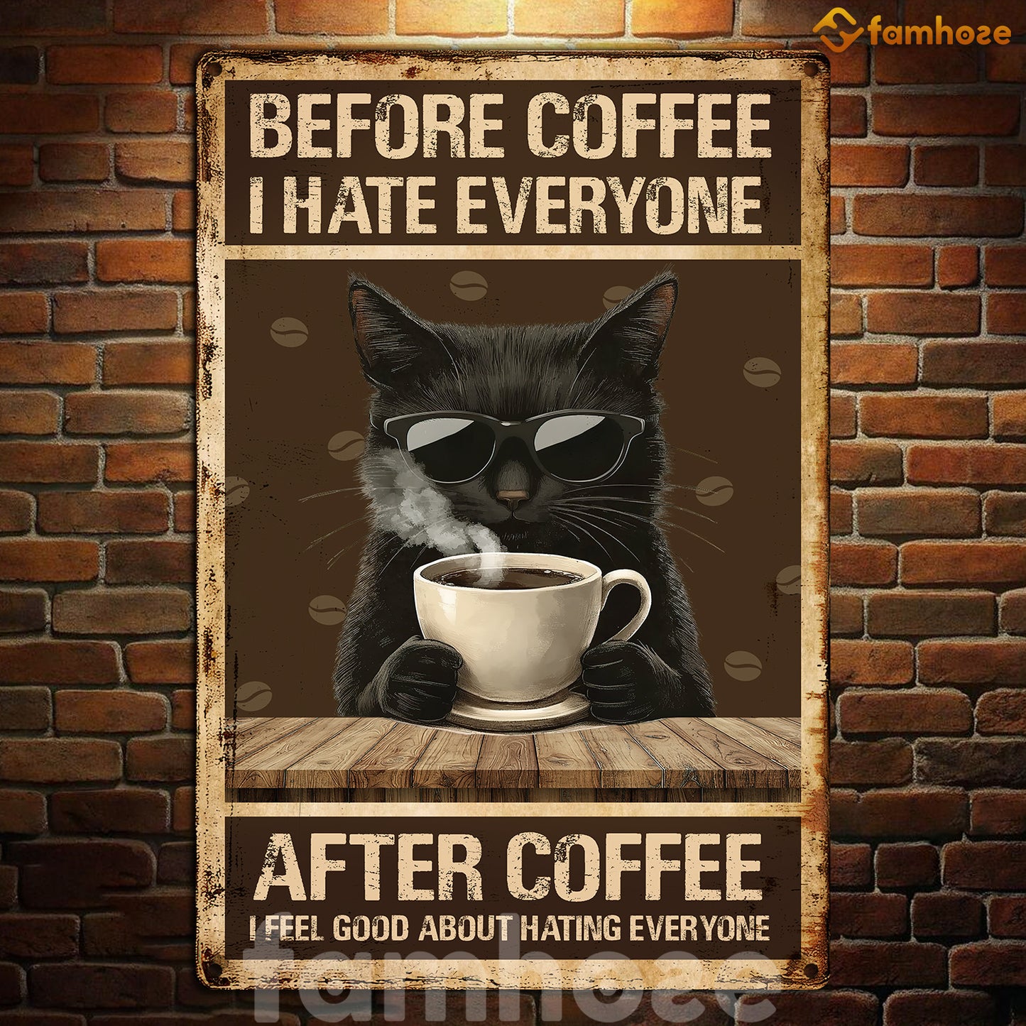 Funny Cat Metal Sign, Before Coffee I Hate Everyone Pet Sign, Coffee Shop Decor Gift For Cat Lovers