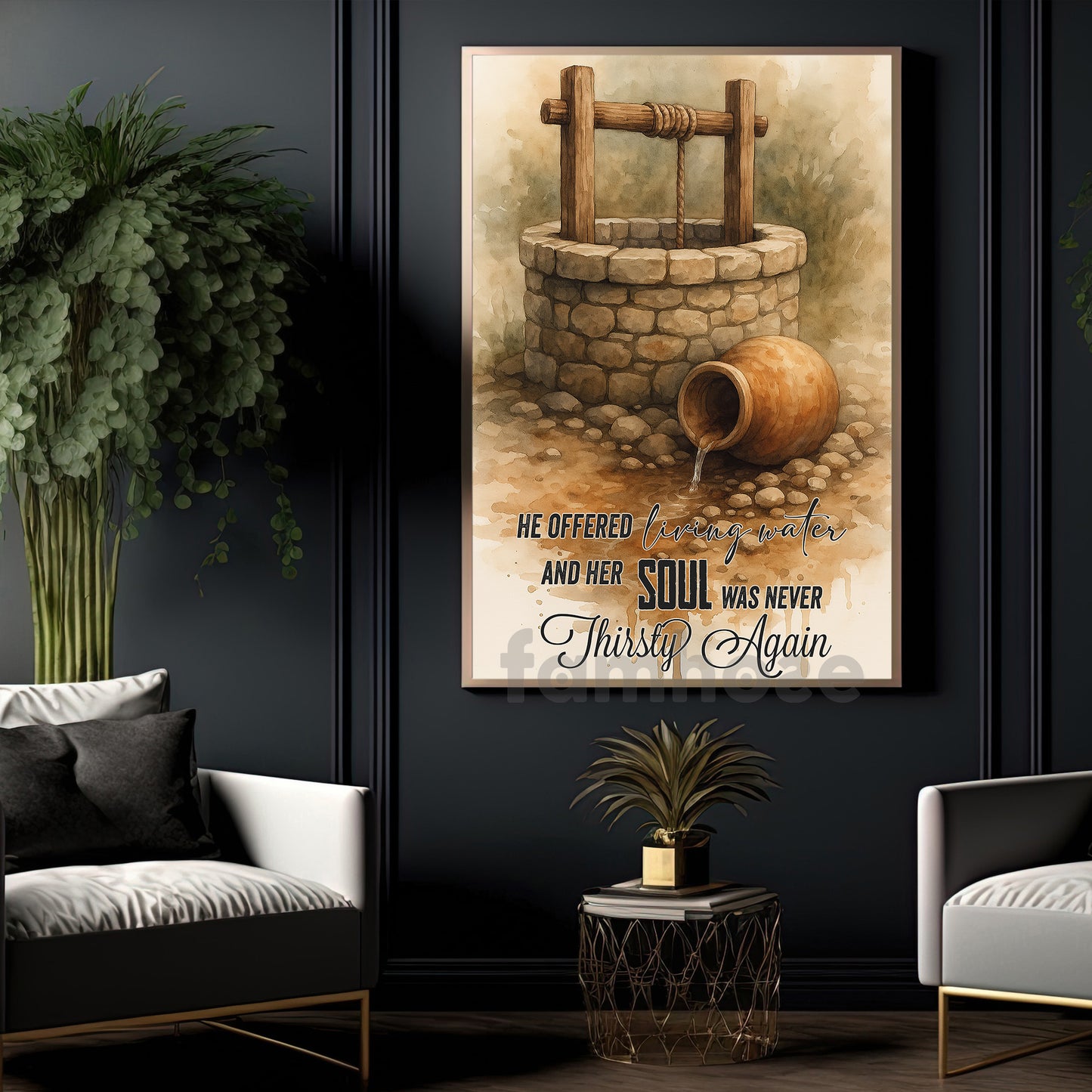 Quote God Canvas Painting, He Offered Living Water Quote Wall Art Decor, Poster Gift For God Lovers