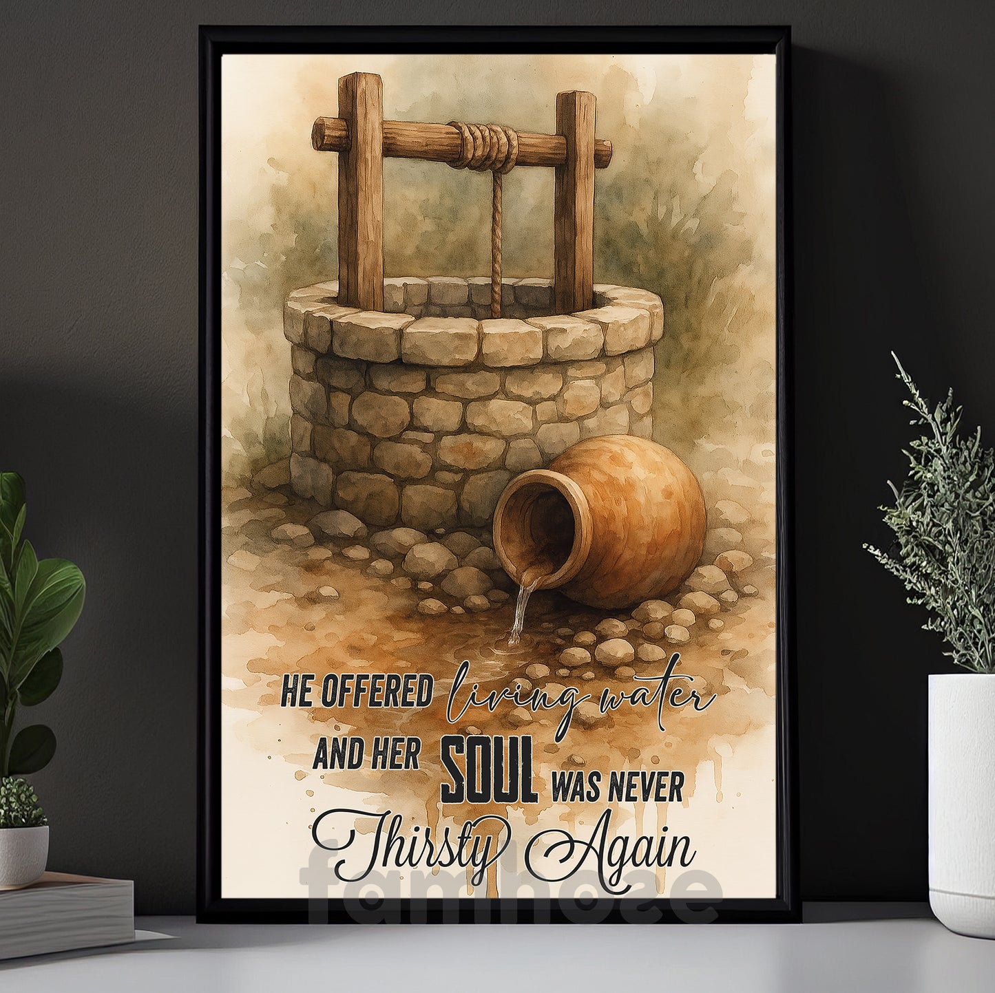 Quote God Canvas Painting, He Offered Living Water Quote Wall Art Decor, Poster Gift For God Lovers