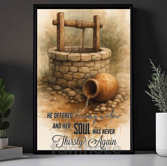 Quote God Canvas Painting, He Offered Living Water Quote Wall Art Decor, Poster Gift For God Lovers