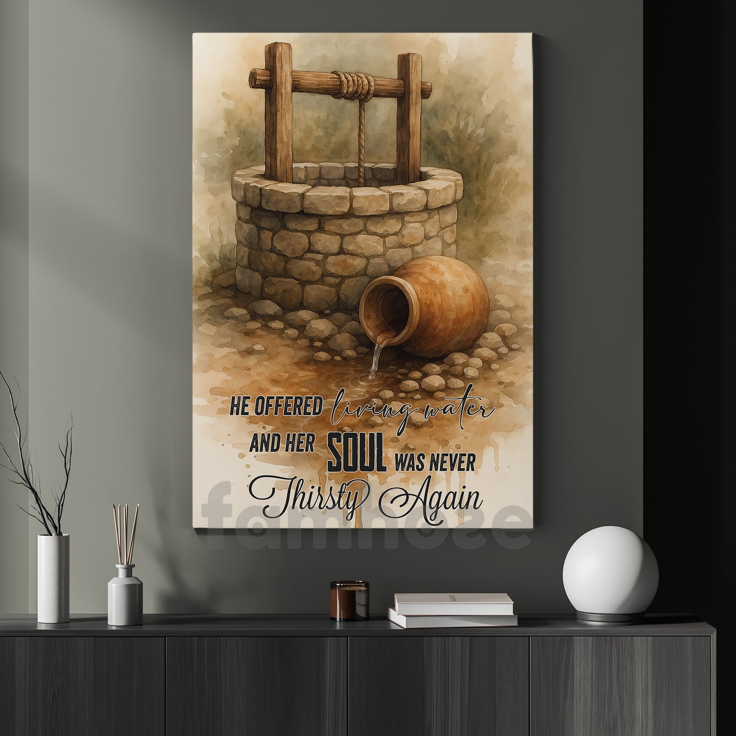 Quote God Canvas Painting, He Offered Living Water Quote Wall Art Decor, Poster Gift For God Lovers
