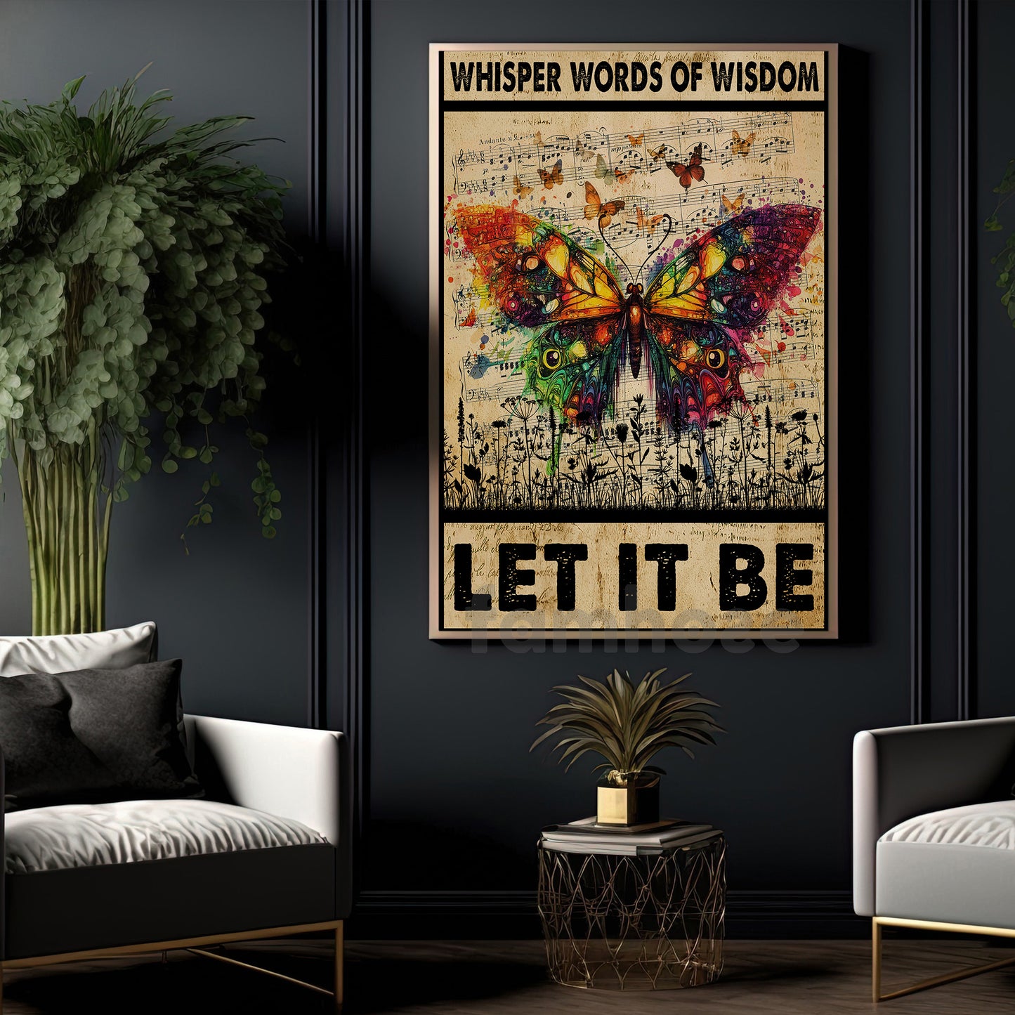 Quote Butterfly Canvas Painting, Let It Be Quote Wall Art Decor, Poster Gift For Butterfly Lovers