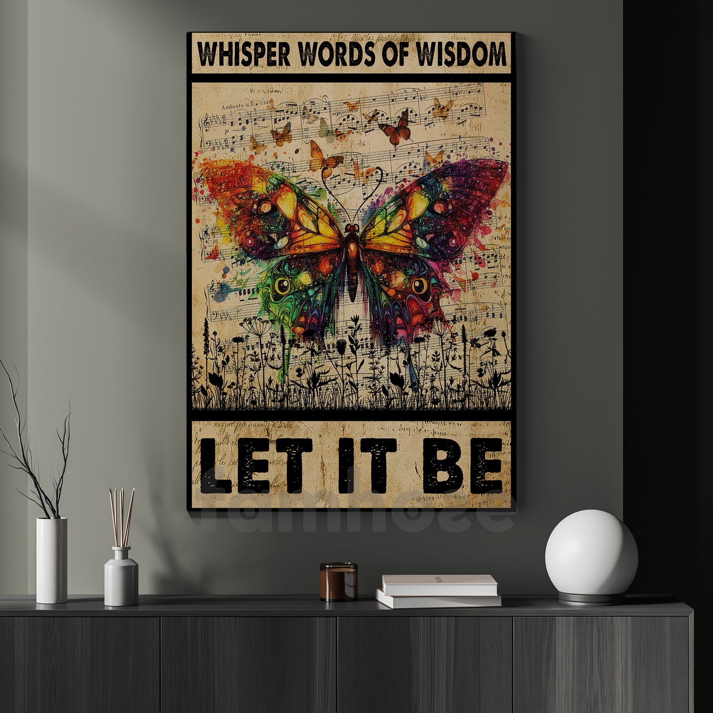 Quote Butterfly Canvas Painting, Let It Be Quote Wall Art Decor, Poster Gift For Butterfly Lovers