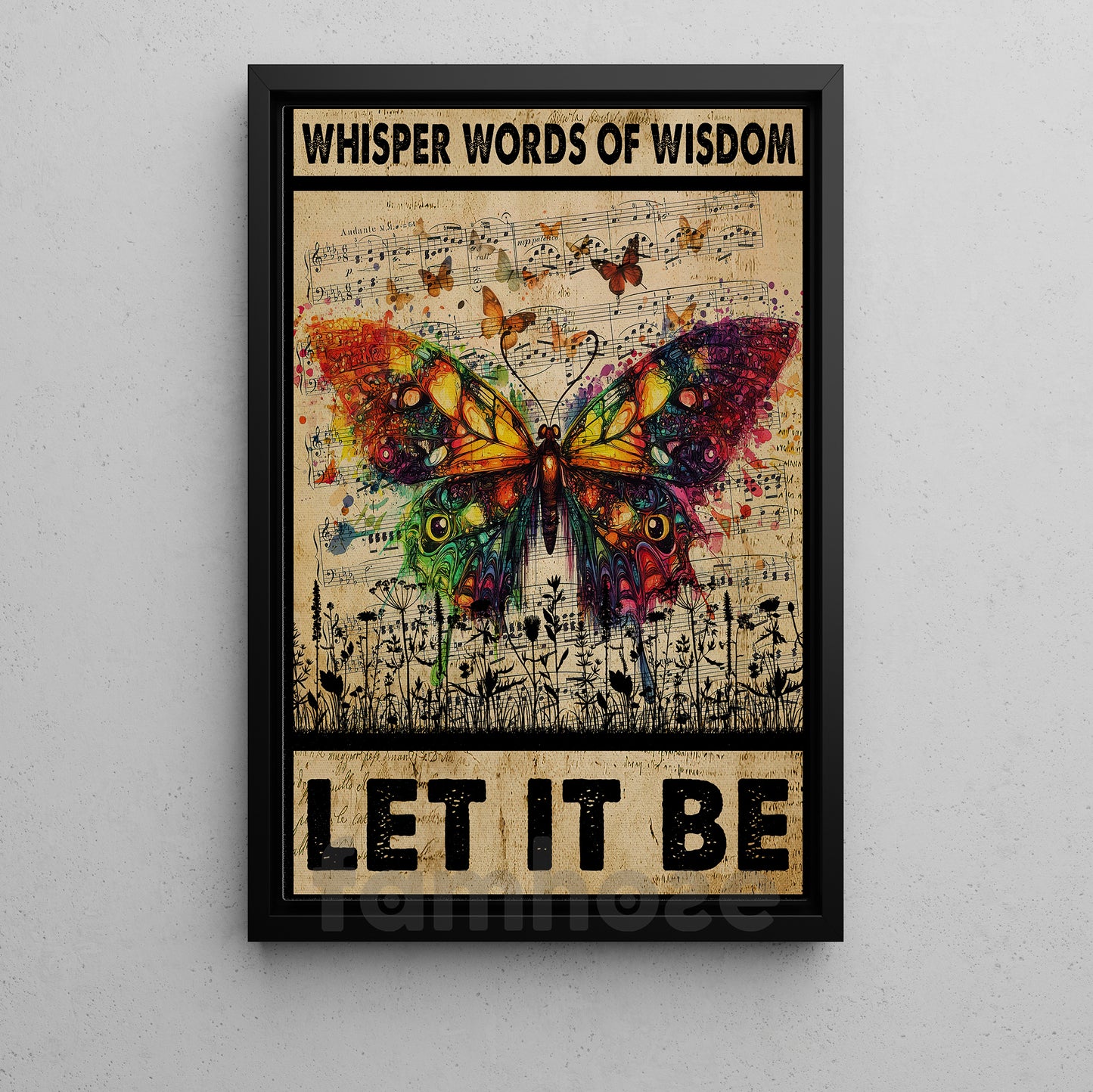 Quote Butterfly Canvas Painting, Let It Be Quote Wall Art Decor, Poster Gift For Butterfly Lovers