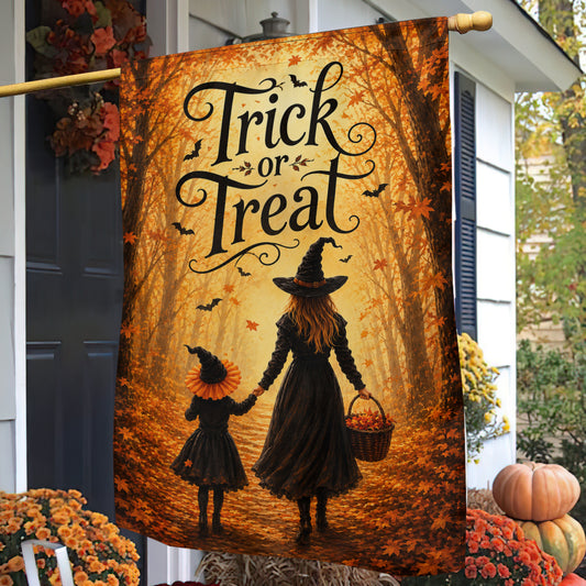 Halloween Witch Mom And Daughter Garden & House Flag, Trick Or Treat Yard Flag Spooky Season Gift For Witch Lover