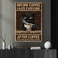 Funny Coffee Cat Canvas Painting, Before Coffee I Hate Everyone Wall Art Decor, Poster Gift For Cat Lovers, Coffee Lovers
