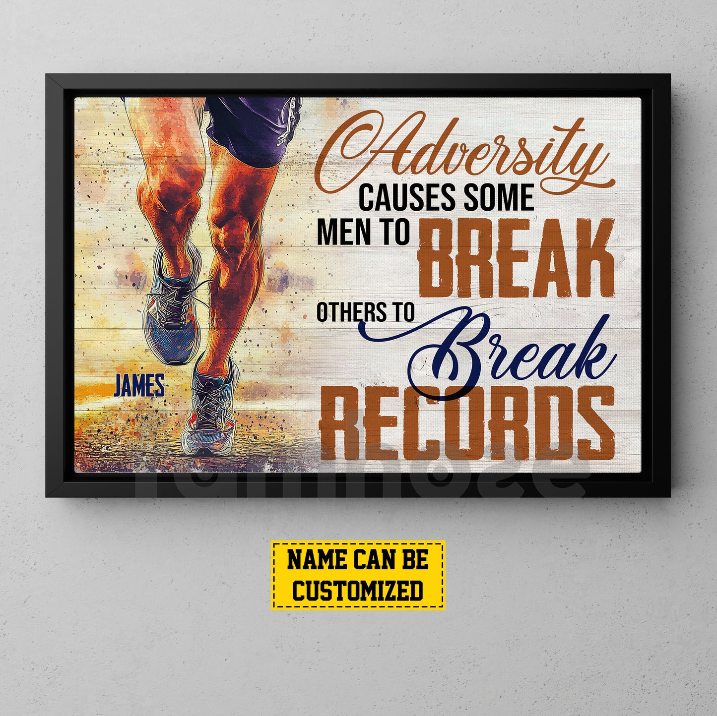 Motivational Personalized Marathon Running Canvas Painting, Break Records Sport Wall Art Decor, Poster Gift For Running Lovers