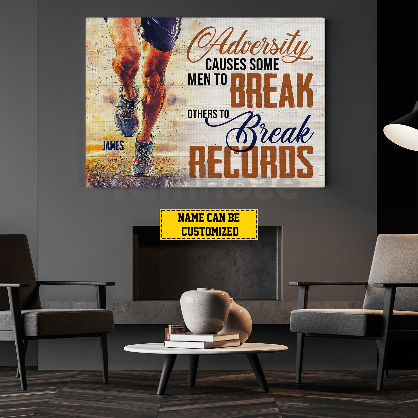 Motivational Personalized Marathon Running Canvas Painting, Break Records Sport Wall Art Decor, Poster Gift For Running Lovers