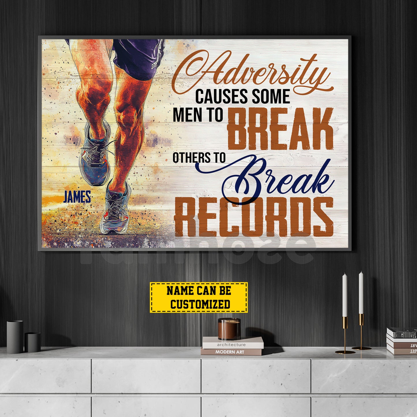 Motivational Personalized Marathon Running Canvas Painting, Break Records Sport Wall Art Decor, Poster Gift For Running Lovers