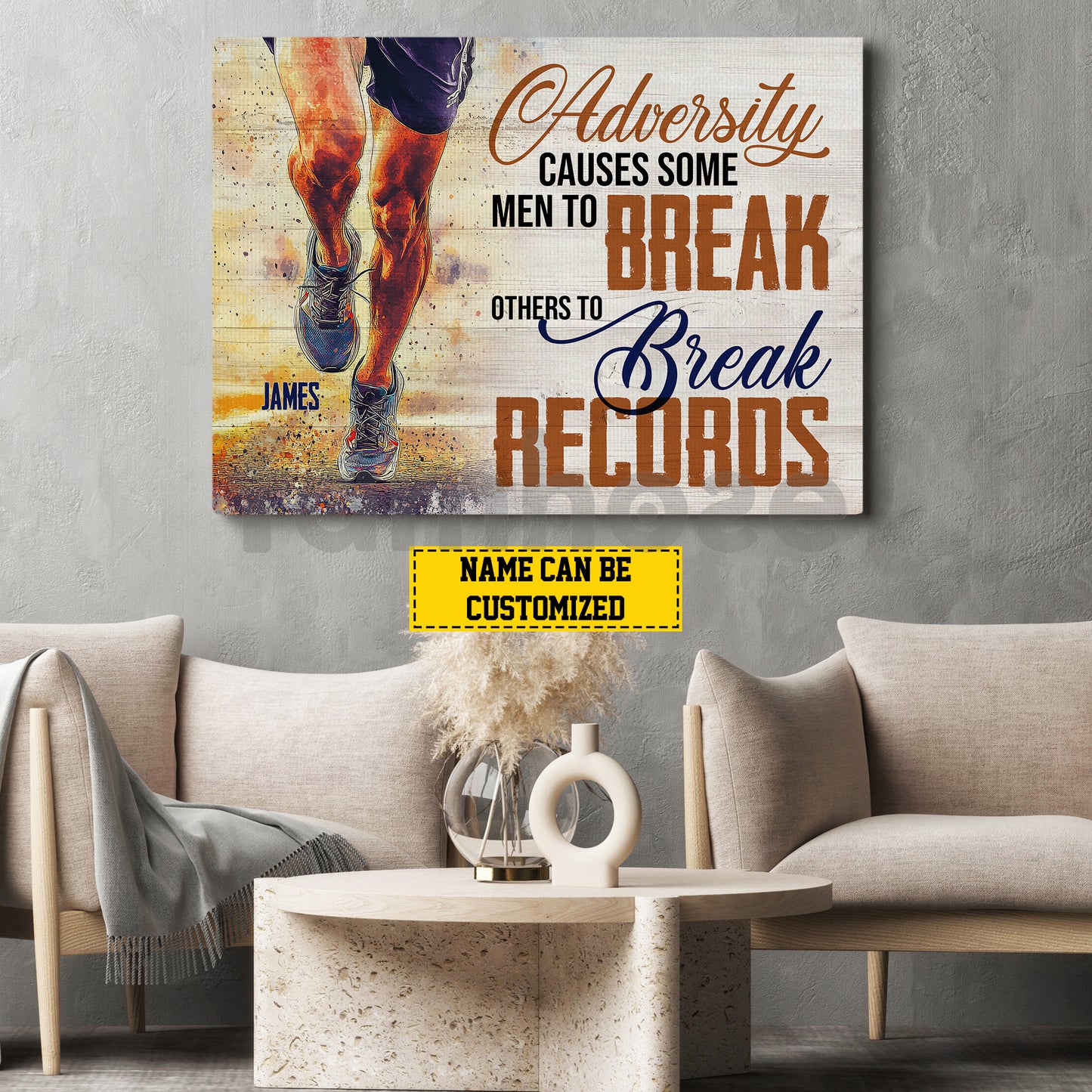 Motivational Personalized Marathon Running Canvas Painting, Break Records Sport Wall Art Decor, Poster Gift For Running Lovers