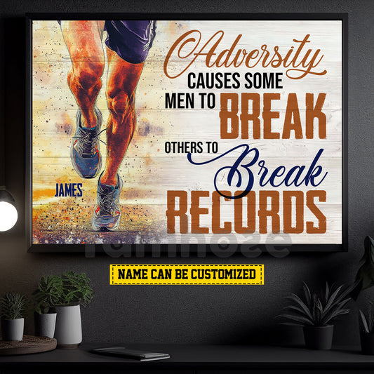 Motivational Personalized Marathon Running Canvas Painting, Break Records Sport Wall Art Decor, Poster Gift For Running Lovers