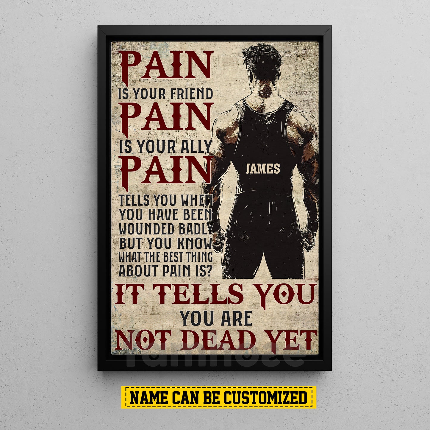Motivational Personalized Wrestling Man Canvas Painting, Pain Is Your Friend Sport Wall Art Decor, Poster Gift For Wrestling Lovers