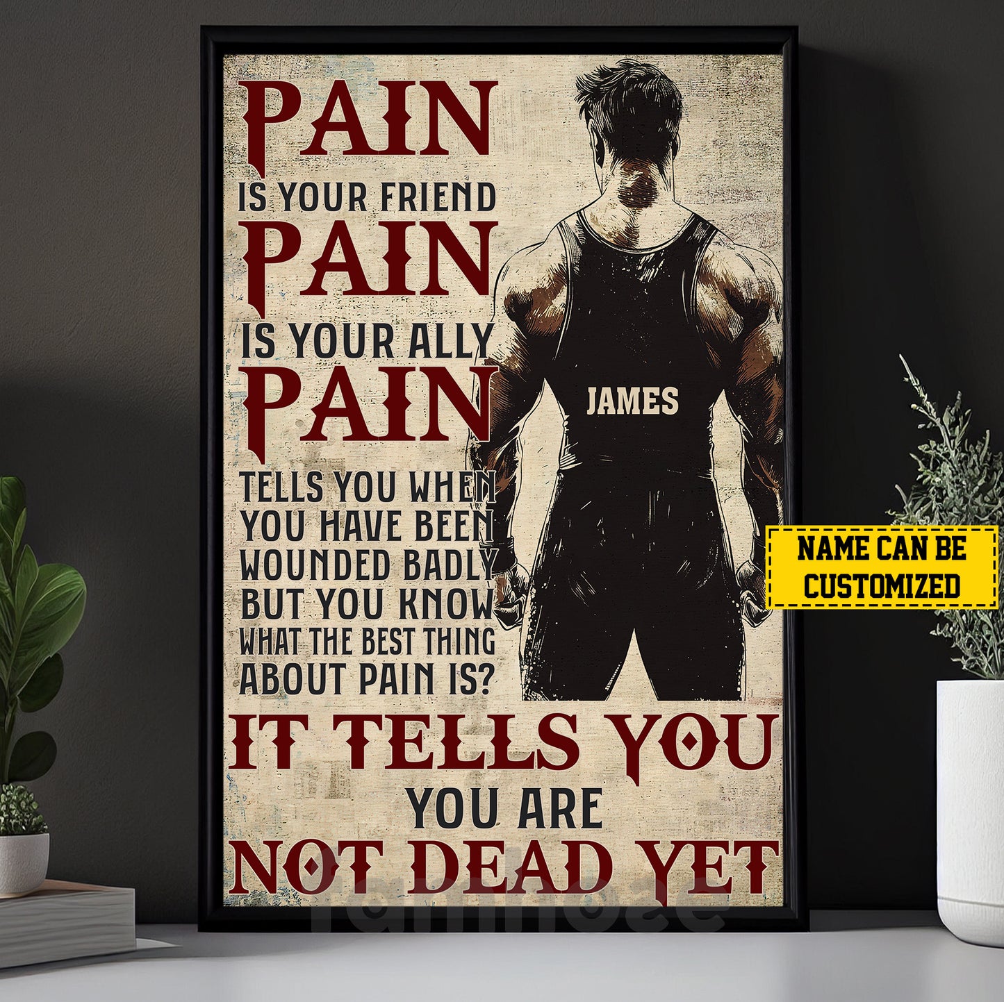 Motivational Personalized Wrestling Man Canvas Painting, Pain Is Your Friend Sport Wall Art Decor, Poster Gift For Wrestling Lovers