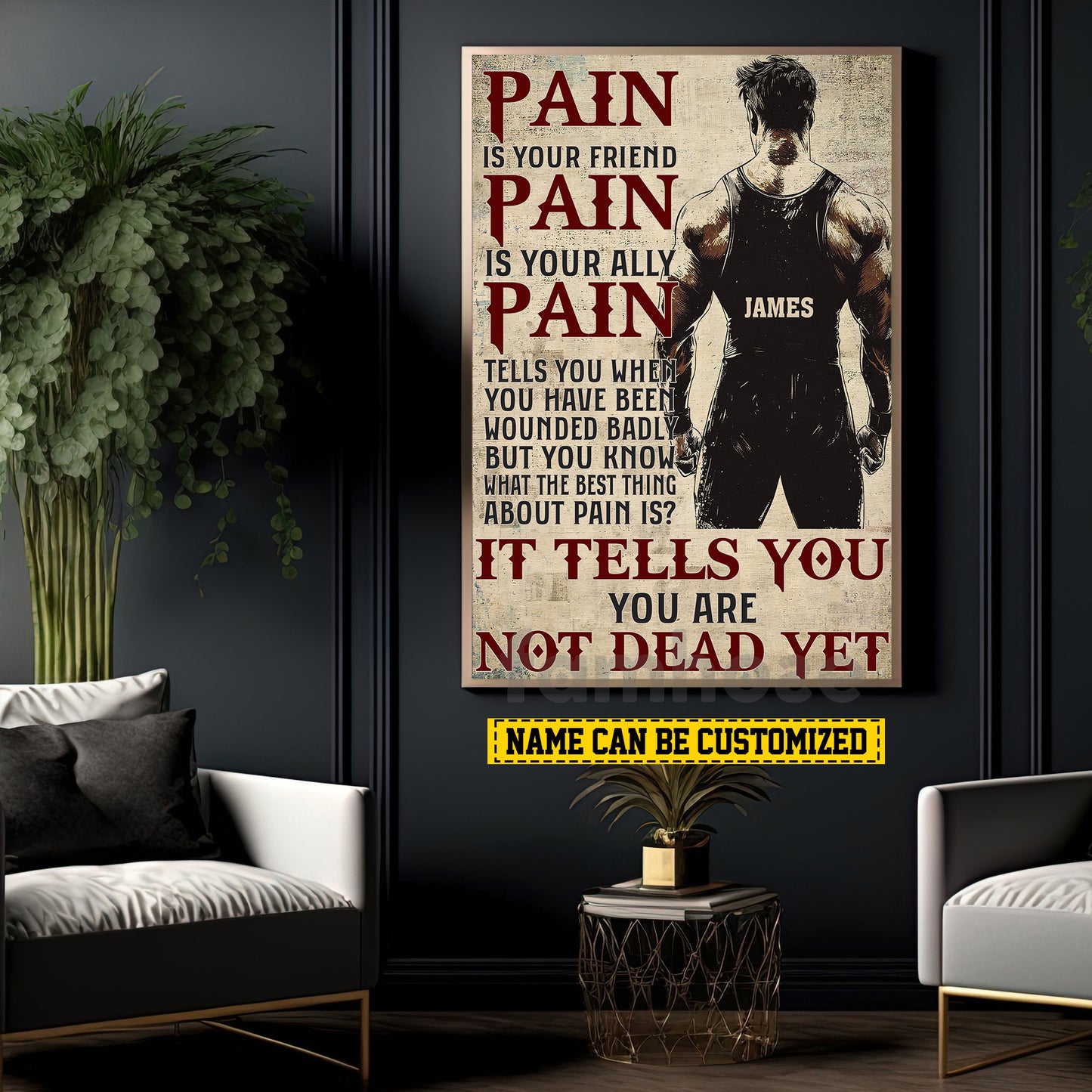 Motivational Personalized Wrestling Man Canvas Painting, Pain Is Your Friend Sport Wall Art Decor, Poster Gift For Wrestling Lovers